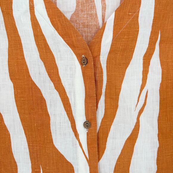 Rachel Zoe Orange Cream Zebra Oversized Striped Linen Top Size S - Picture 3 of 5